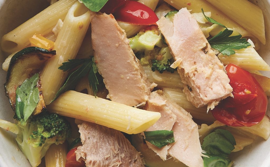 Pasta Primavera with Tonnino Yellowfin Tuna Fillets with Oregano in Olive Oil
