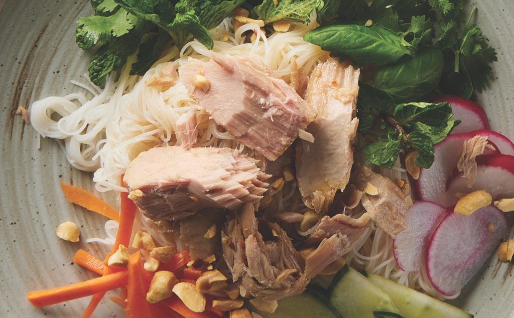 Vietnamese Rice Noodle Salad with Tonnino Albacore Tuna Fillets with Ginger Soy in Olive Oil