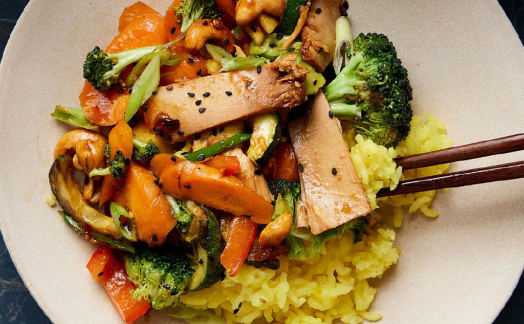 Honey Ginger Stir Fry with Saffron with Tonnino Albacore Tuna Fillets with Ginger Soy in Olive Oil